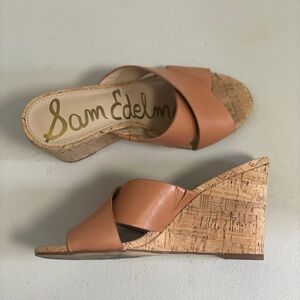 Sam Edelman Nahla Cork Wedge Sandals, Size 6M, Brown/Tan